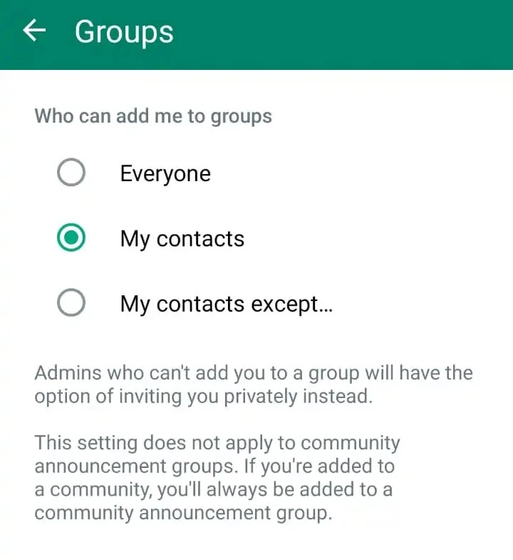 WhatsApp group setting