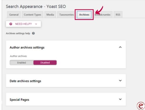 archives in yoast seo