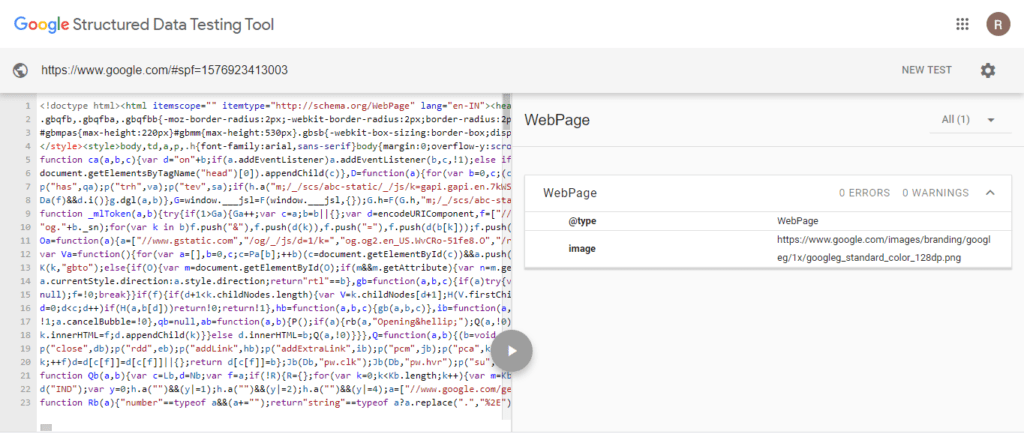 Structured Data Testing Tool