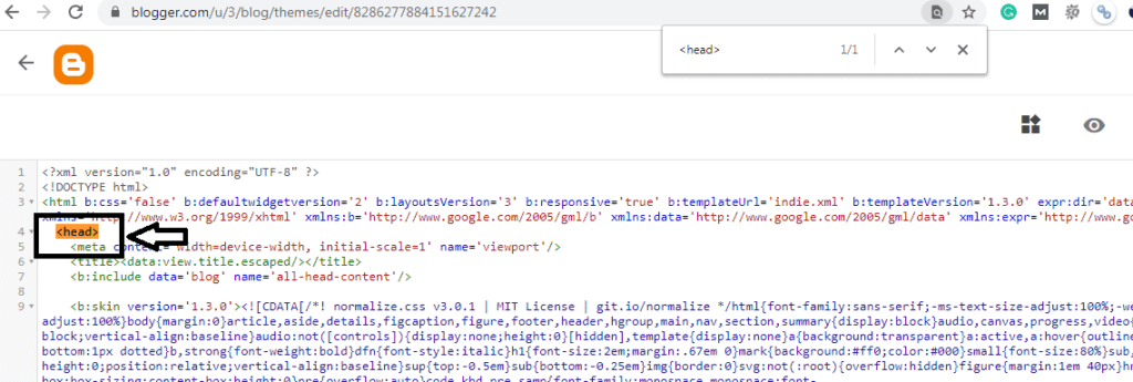 blogger edit html head tag