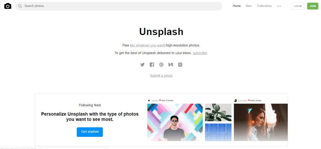 unsplash photo sharing sites