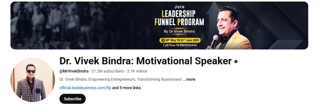 Dr. Vivek Bindra Motivational Speaker youtube channel